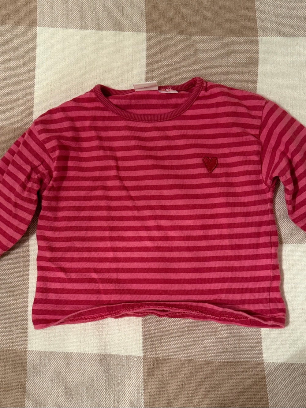 Zara Pink & Dark Pink Striped Long-Sleeve Tee with Heart Patch